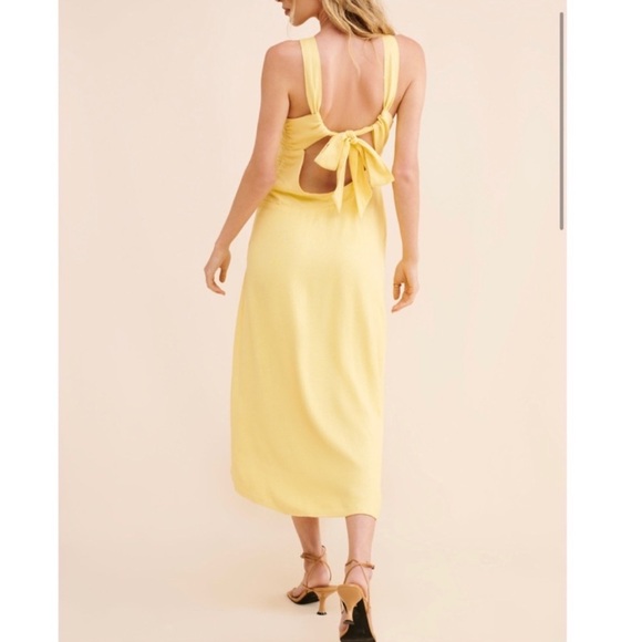 Free People Size 8 Butter Yellow Sienna Midi Dress Linen Vacation Resortwear - Picture 2 of 7